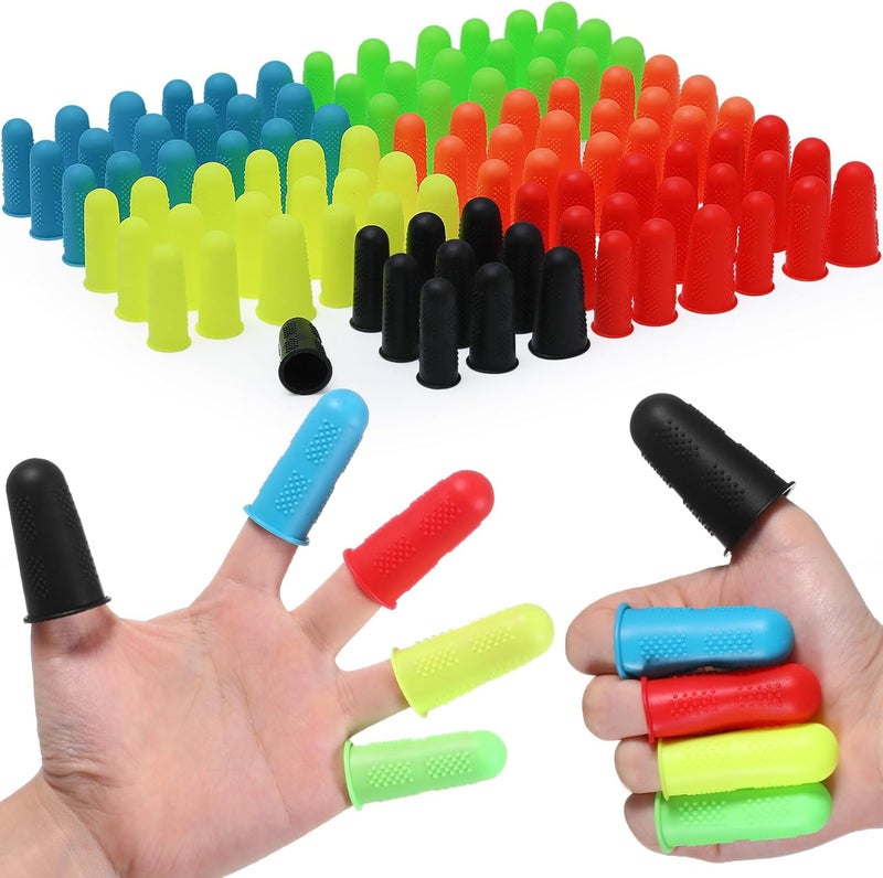 Innconee 100 Pieces 3 Sizes Finger Protectors Bulk, Silicone Hot Glue Gun Finger Caps Bulk Rubber Fingers Thimble Protectors Guard Tips Caps Pads Cover for Hot Glue Gun, 6 Colors - Image 1